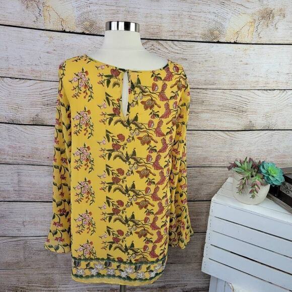 Max Studio Angel Sleeve Yellow Floral Lined Blouse Size Small - Picture 5 of 9